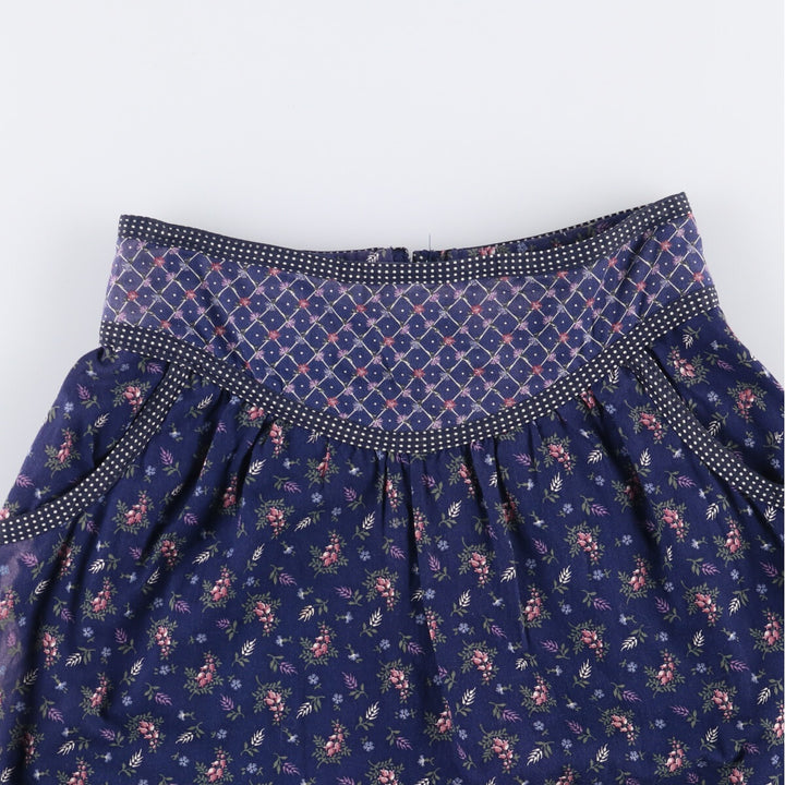 Vintage 1970'S Gunne Sax Gannies all-over print ruffled cotton half-length flared skirt, size S. cotton navy blue type Vintage Second Hand