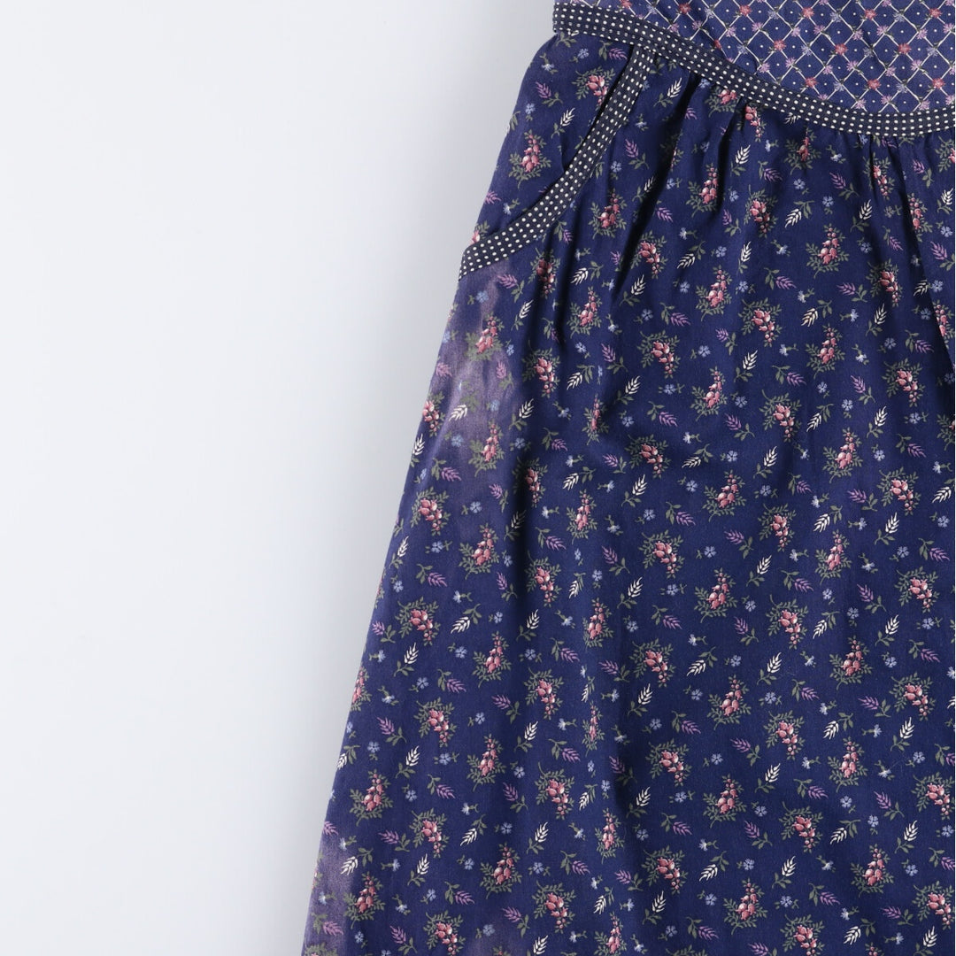 Vintage 1970'S Gunne Sax Gannies all-over print ruffled cotton half-length flared skirt, size S. cotton navy blue type Vintage Second Hand