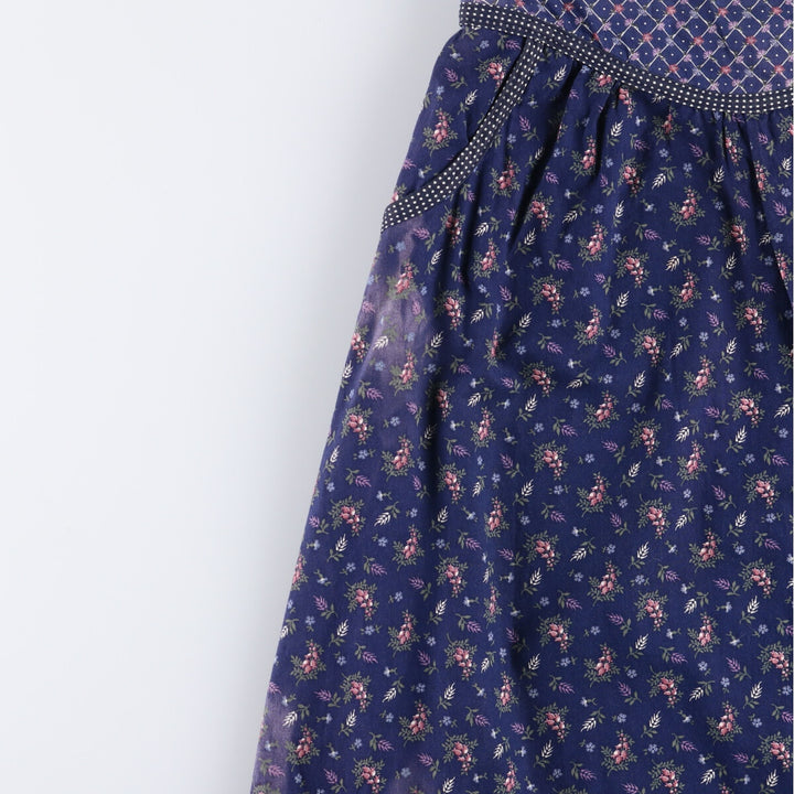 Vintage 1970'S Gunne Sax Gannies all-over print ruffled cotton half-length flared skirt, size S. cotton navy blue type Vintage Second Hand