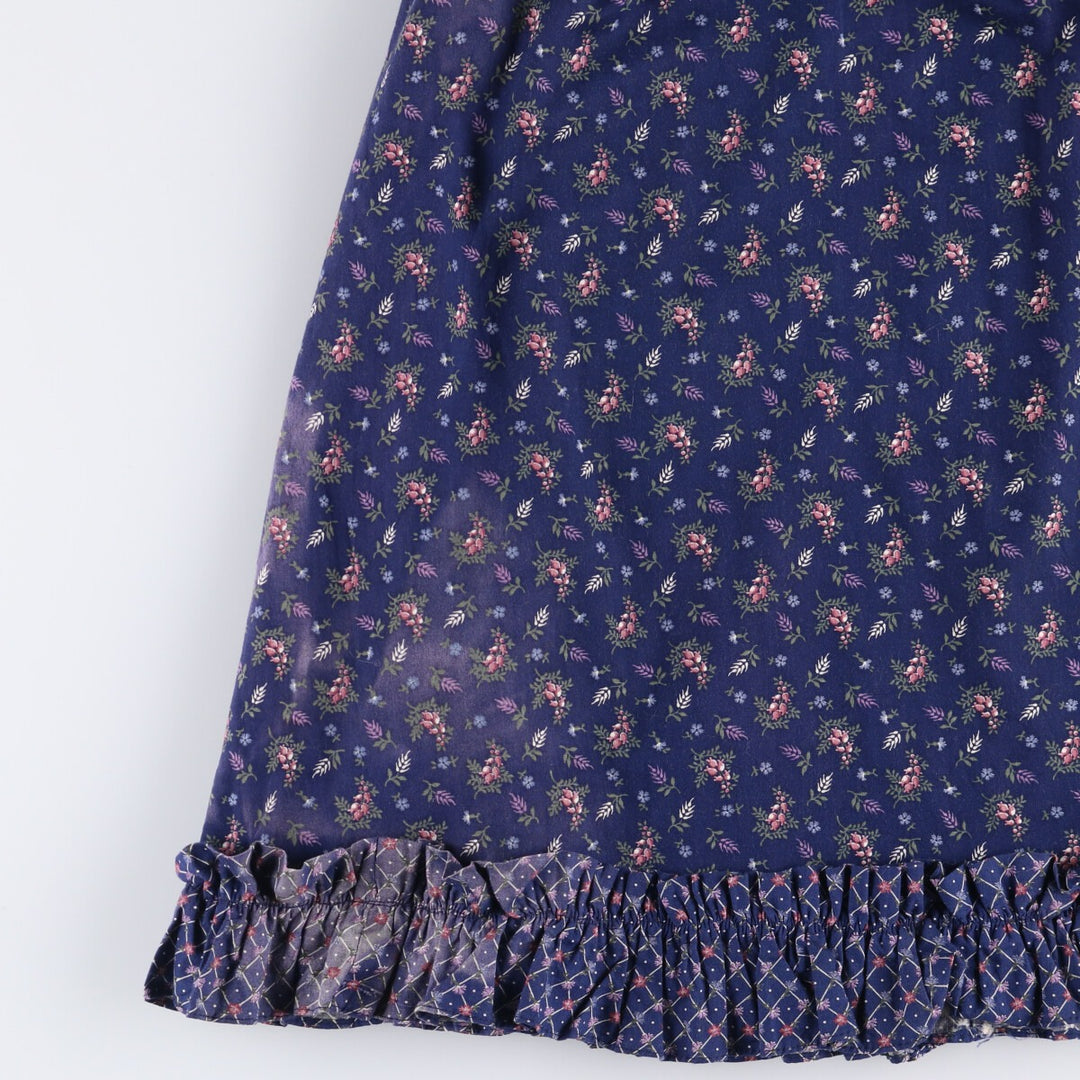 Vintage 1970'S Gunne Sax Gannies all-over print ruffled cotton half-length flared skirt, size S. cotton navy blue type Vintage Second Hand