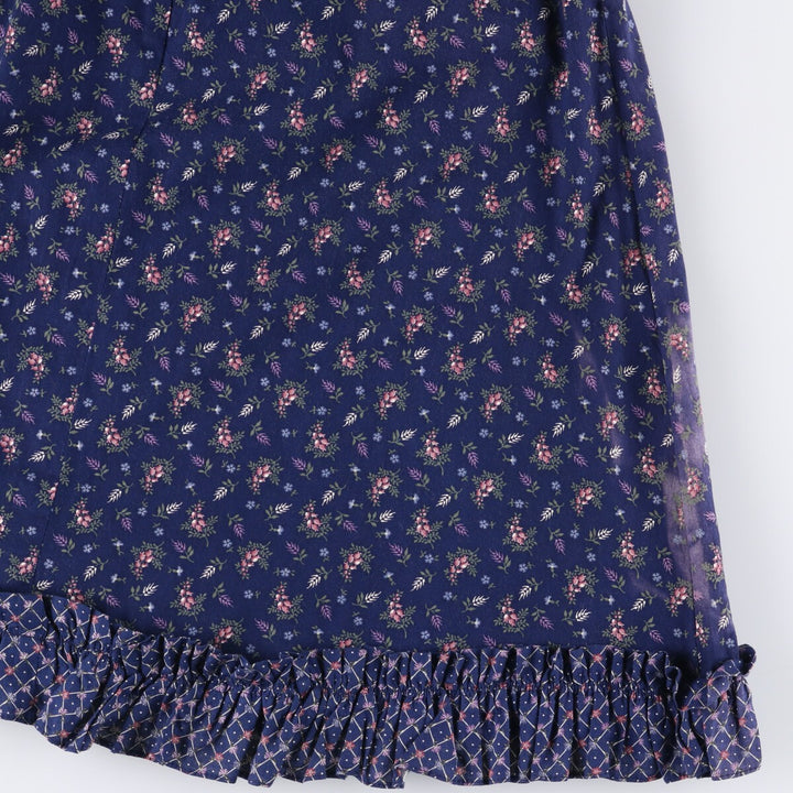 Vintage 1970'S Gunne Sax Gannies all-over print ruffled cotton half-length flared skirt, size S. cotton navy blue type Vintage Second Hand