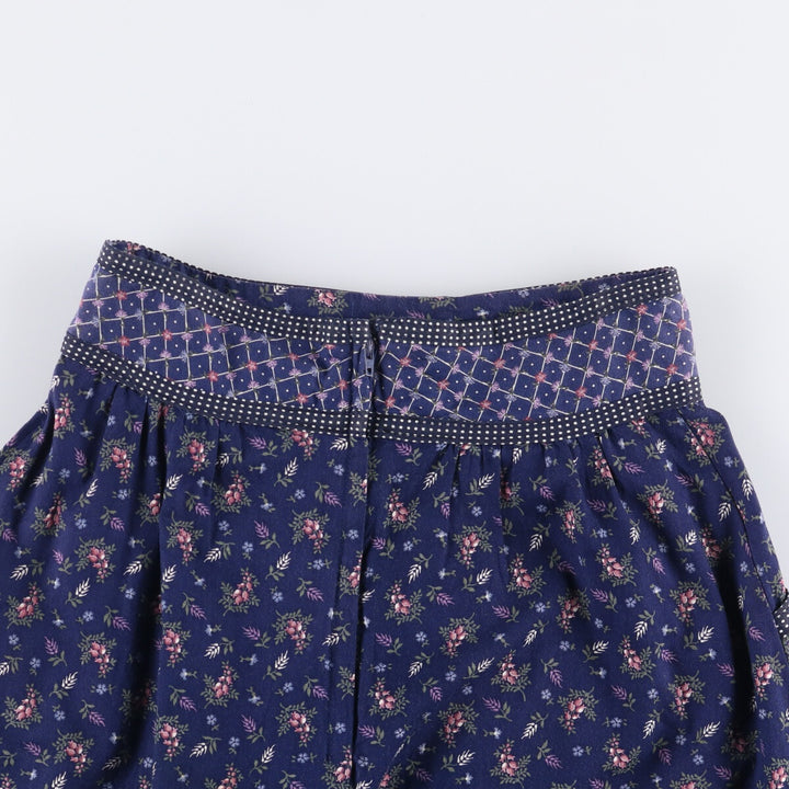 Vintage 1970'S Gunne Sax Gannies all-over print ruffled cotton half-length flared skirt, size S. cotton navy blue type Vintage Second Hand