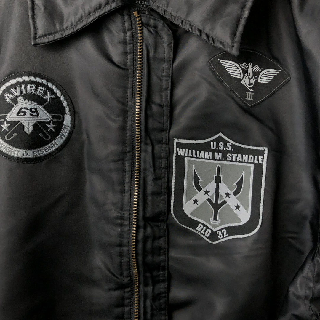 Civilian Avirex military flight jacket with patch, men's size XL polyester black type Vintage Second Hand