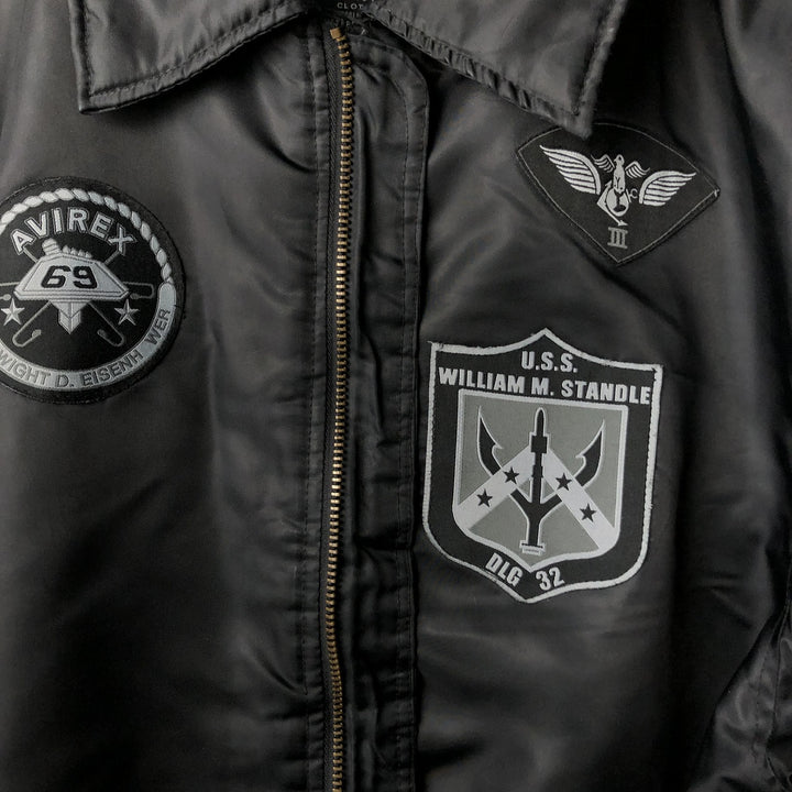 Civilian Avirex military flight jacket with patch, men's size XL polyester black type Vintage Second Hand