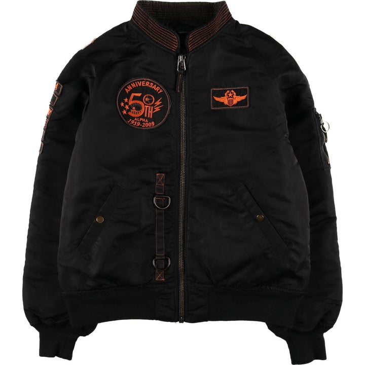 2000'S Civilian Alpha 50th Anniversary Military Flight Jacket with Back Stencil, Men's Size L Nylon black type Vintage Second Hand