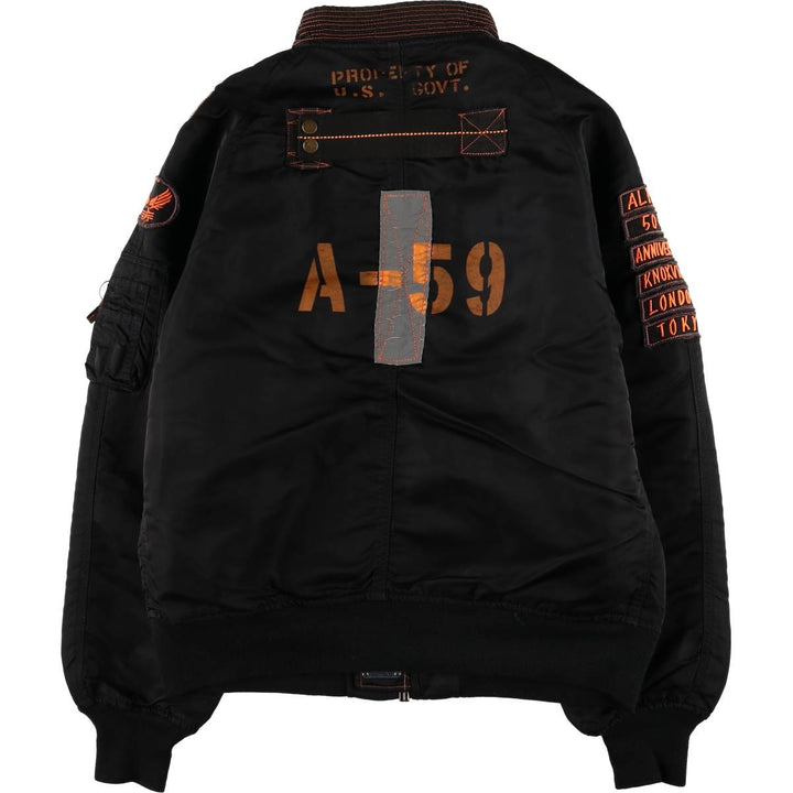 2000'S Civilian Alpha 50th Anniversary Military Flight Jacket with Back Stencil, Men's Size L Nylon black type Vintage Second Hand