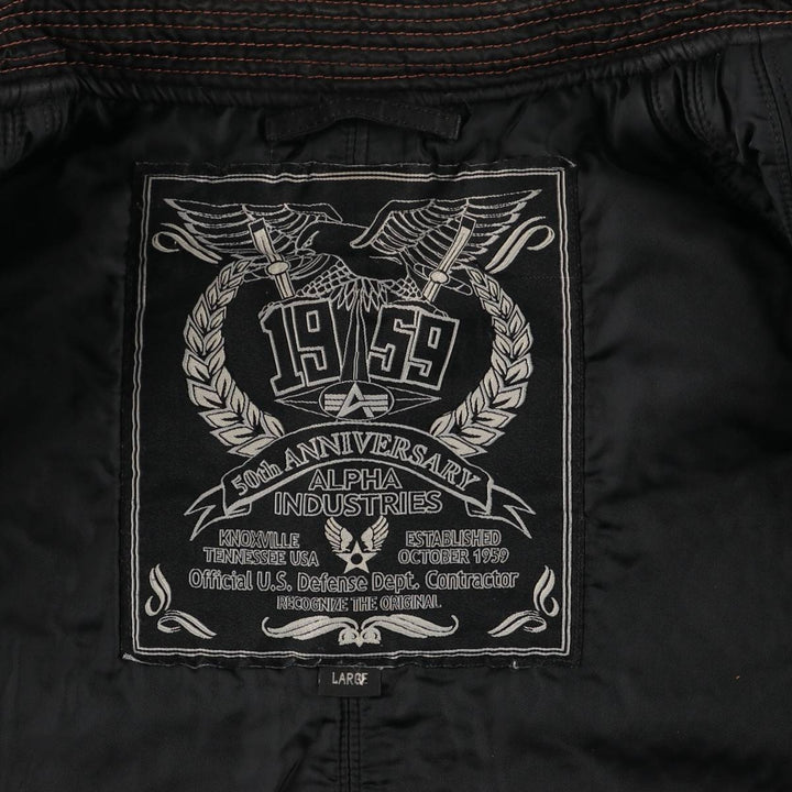 2000'S Civilian Alpha 50th Anniversary Military Flight Jacket with Back Stencil, Men's Size L Nylon black type Vintage Second Hand