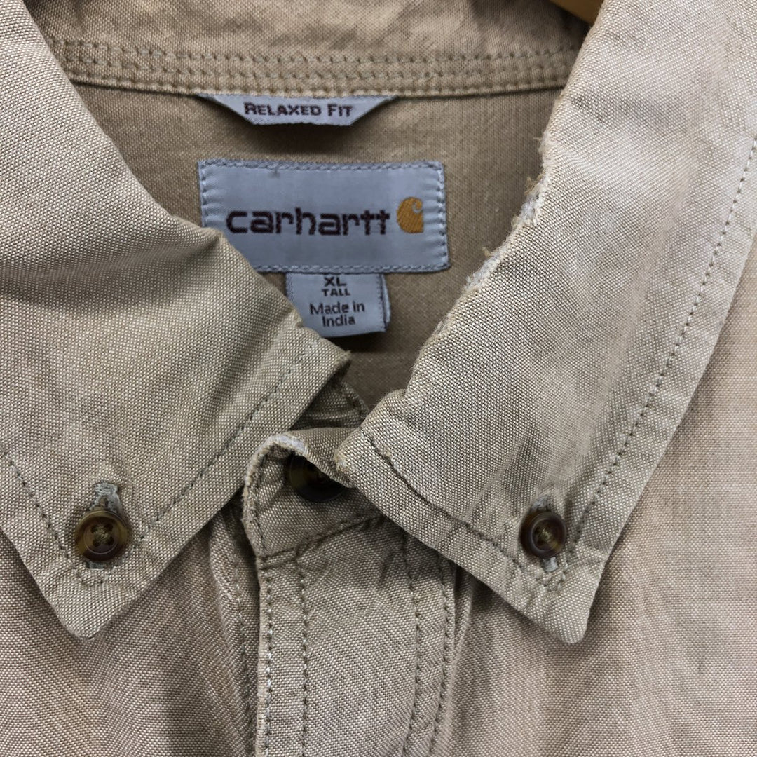 Carhartt short-sleeved button-down work shirt, men's size XL cotton Beige type Vintage Second Hand