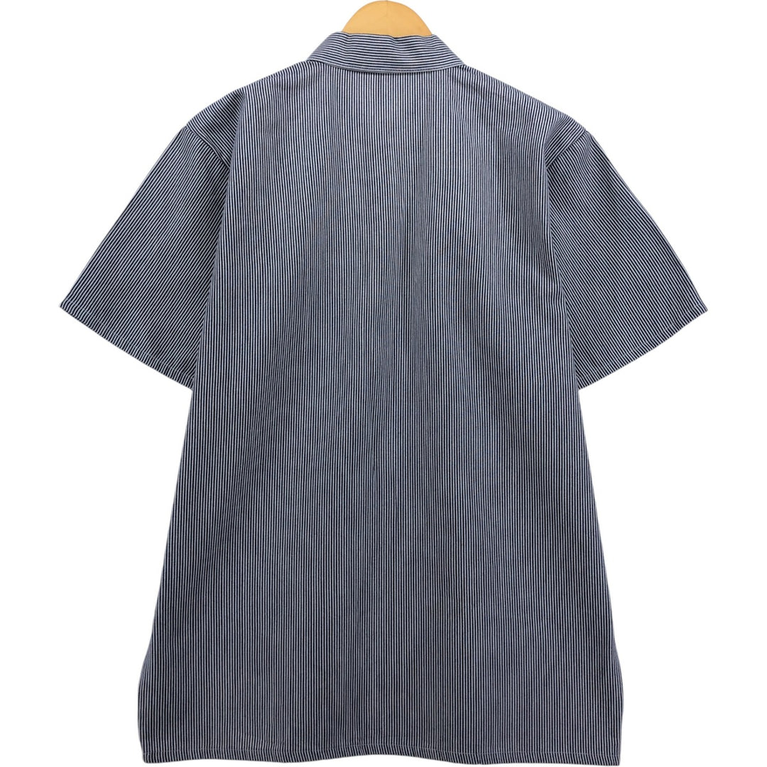 90'S Ben Davis Stripe Pattern Half-Zip Pullover Short Sleeve Work Shirt, Boxy Shirt, Vintage cotton white type Vintage Second Hand