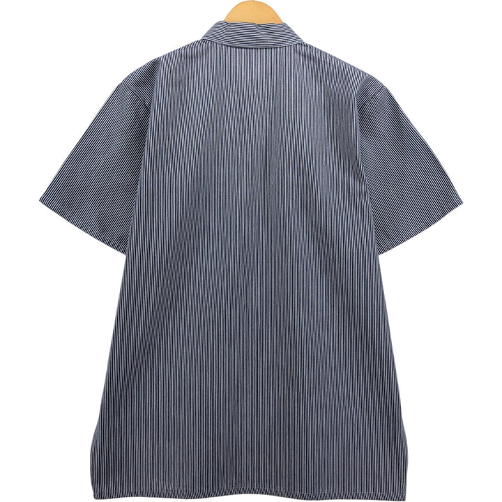 90'S Ben Davis Stripe Pattern Half-Zip Pullover Short Sleeve Work Shirt, Boxy Shirt, Vintage cotton white type Vintage Second Hand