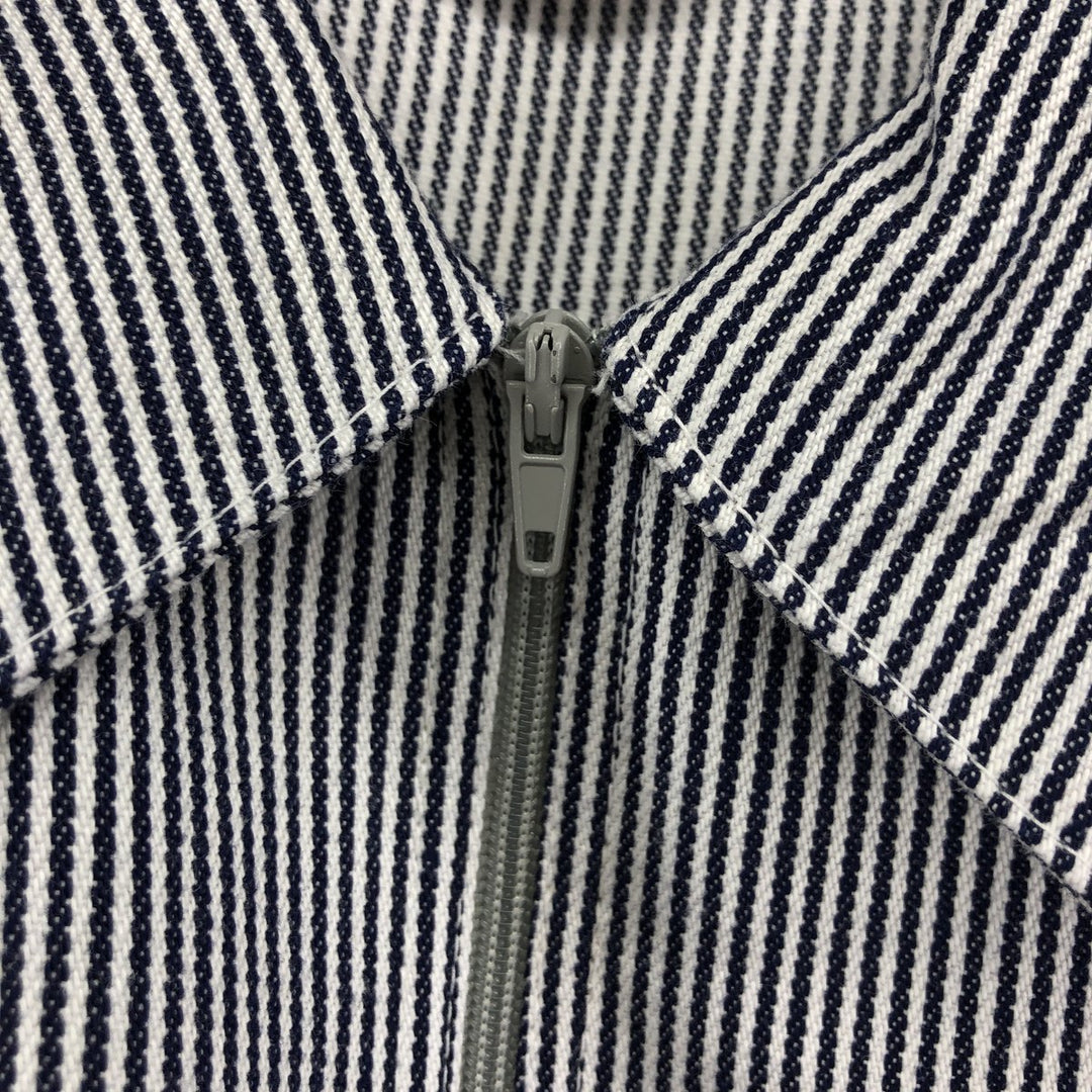 90'S Ben Davis Stripe Pattern Half-Zip Pullover Short Sleeve Work Shirt, Boxy Shirt, Vintage cotton white type Vintage Second Hand