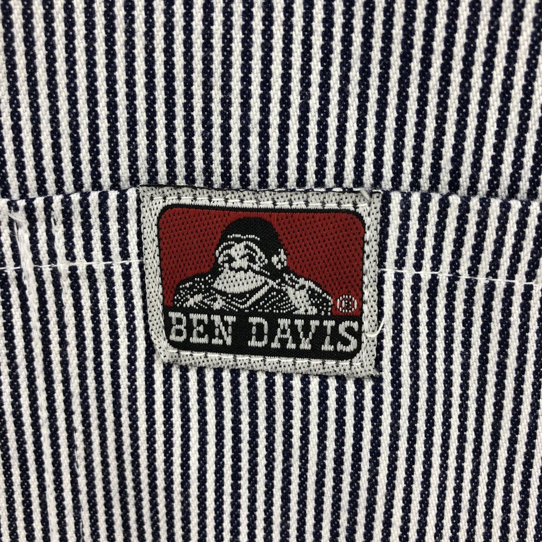 90'S Ben Davis Stripe Pattern Half-Zip Pullover Short Sleeve Work Shirt, Boxy Shirt, Vintage cotton white type Vintage Second Hand