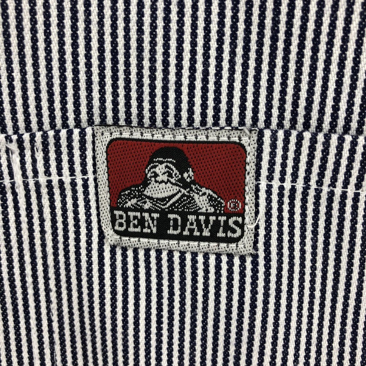 90'S Ben Davis Stripe Pattern Half-Zip Pullover Short Sleeve Work Shirt, Boxy Shirt, Vintage cotton white type Vintage Second Hand