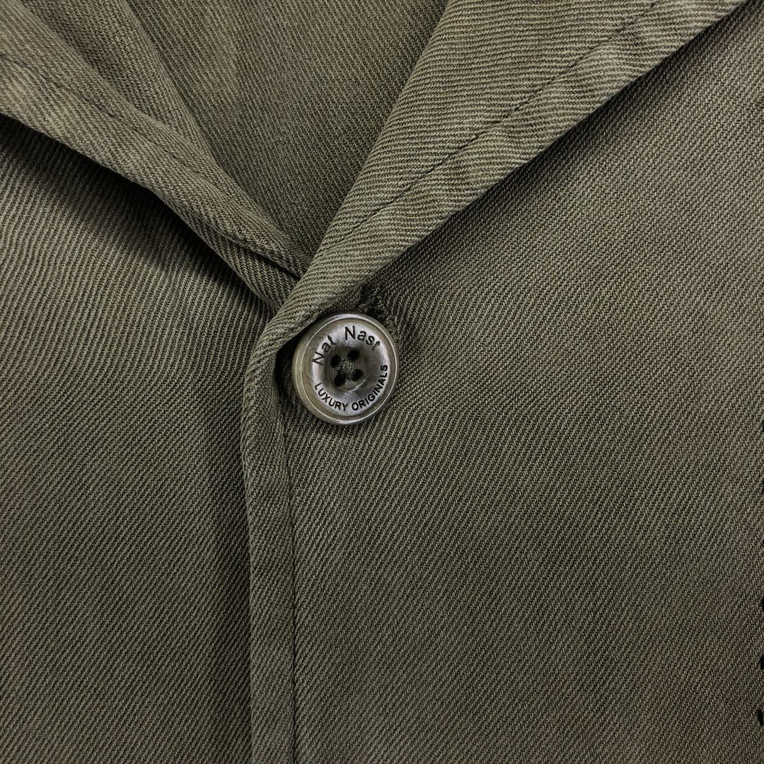 Nat Nast Two-Tone Short Sleeve Open Collar Silk Box Shirt, Men's XL silk Khaki type Vintage Second Hand