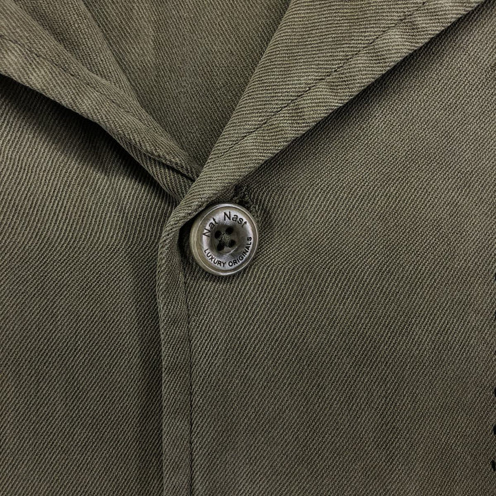 Nat Nast Two-Tone Short Sleeve Open Collar Silk Box Shirt, Men's XL silk Khaki type Vintage Second Hand