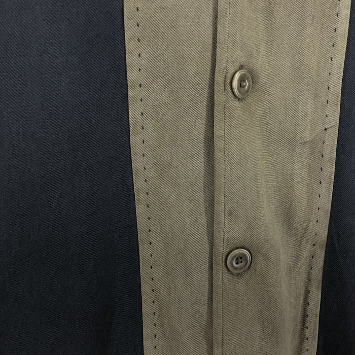 Nat Nast Two-Tone Short Sleeve Open Collar Silk Box Shirt, Men's XL silk Khaki type Vintage Second Hand