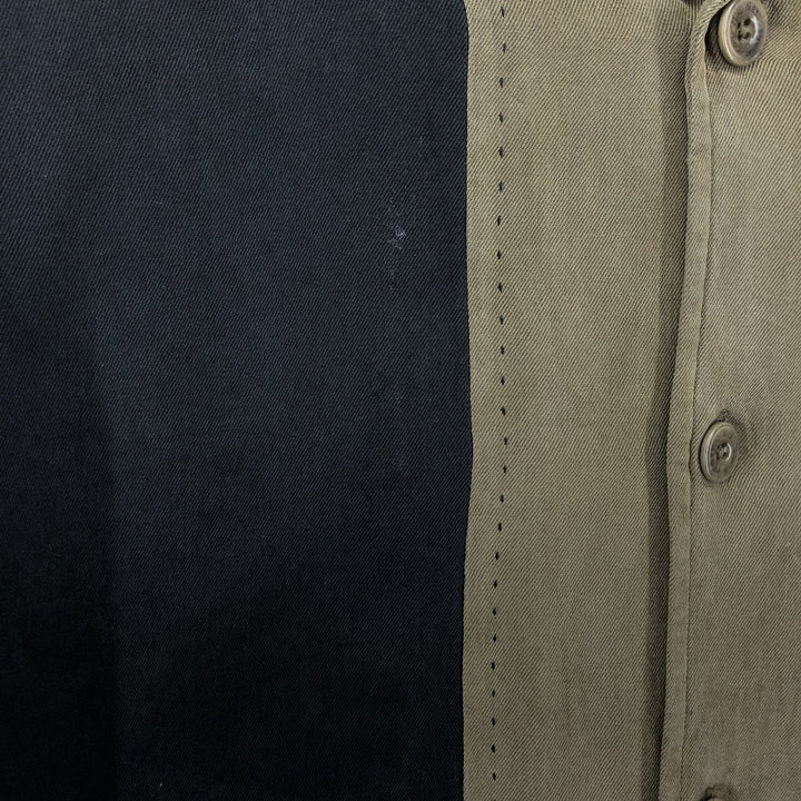 Nat Nast Two-Tone Short Sleeve Open Collar Silk Box Shirt, Men's XL silk Khaki type Vintage Second Hand