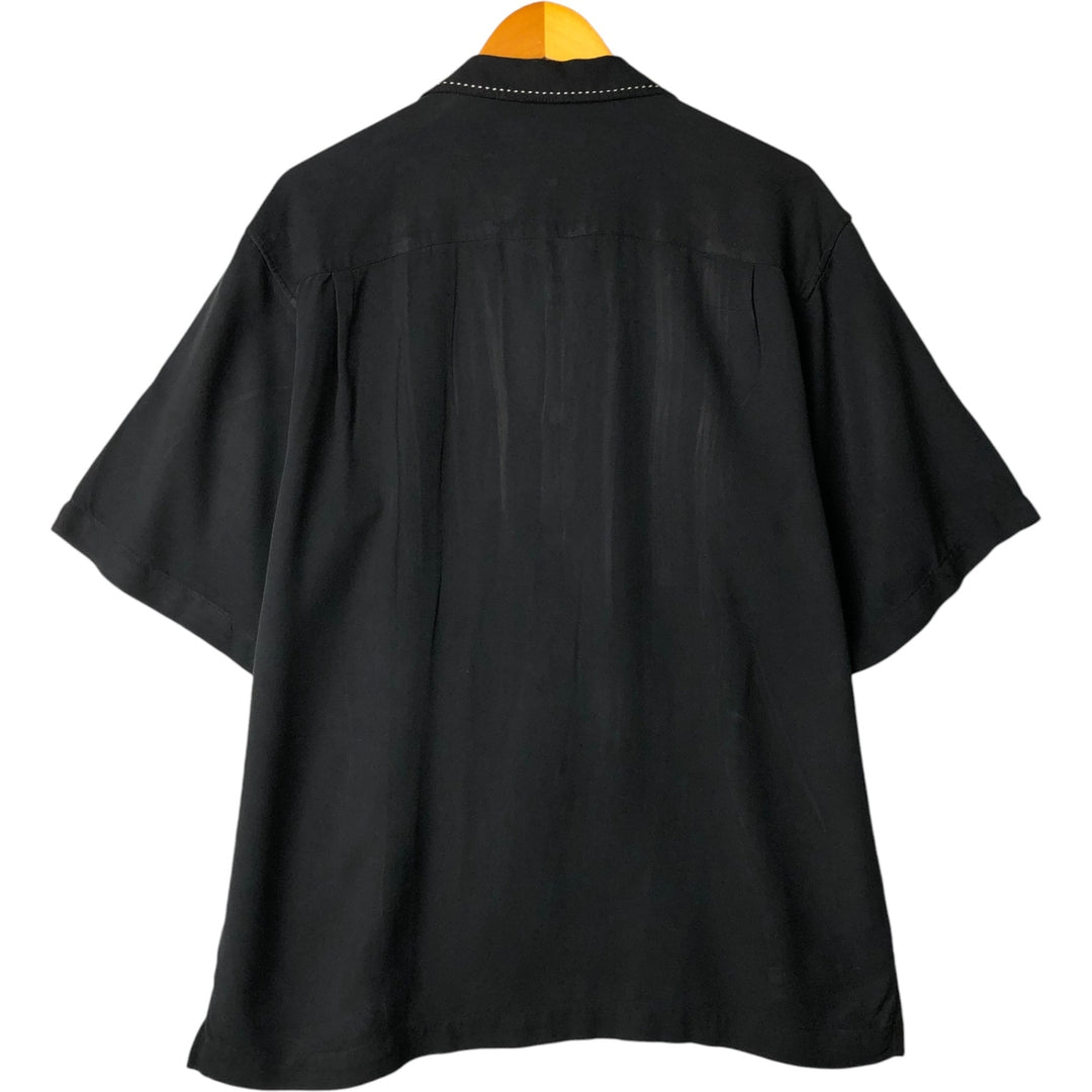 ISLAND REPUBLIC Short Sleeve Open Collar Silk Box Shirt, Men's Size L silk black type Vintage Second Hand