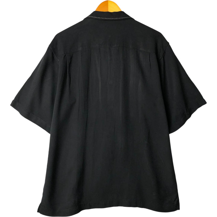 ISLAND REPUBLIC Short Sleeve Open Collar Silk Box Shirt, Men's Size L silk black type Vintage Second Hand