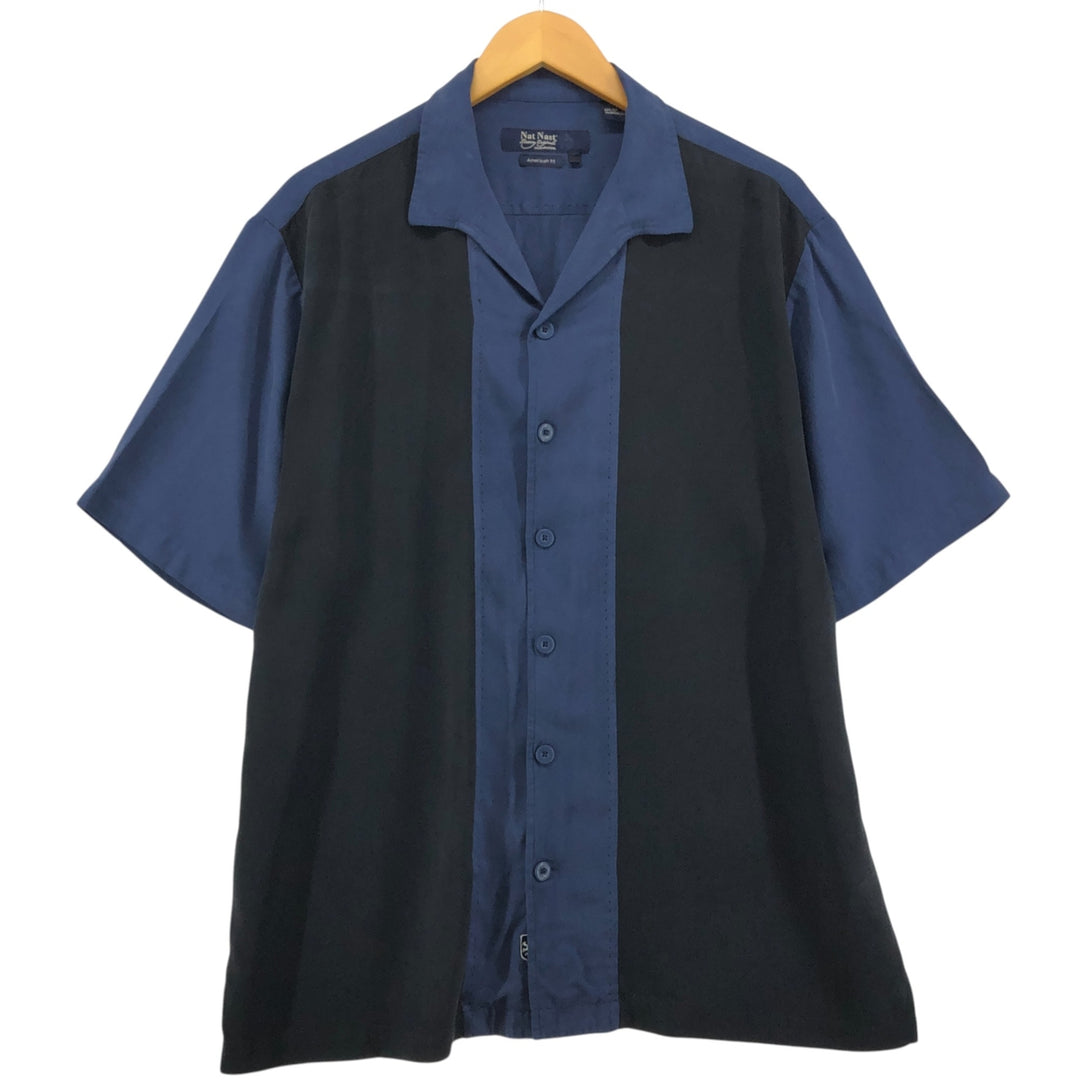 Nat Nast American Fit Two-Tone Short Sleeve Open Collar Silk Box Shirt, Men's Size L silk black type Vintage Second Hand