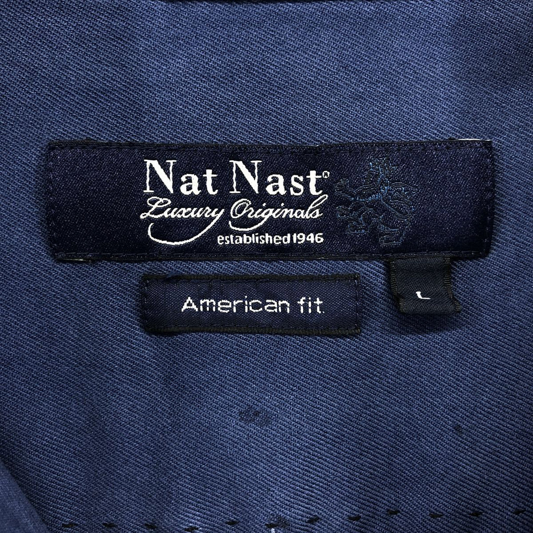Nat Nast American Fit Two-Tone Short Sleeve Open Collar Silk Box Shirt, Men's Size L silk black type Vintage Second Hand