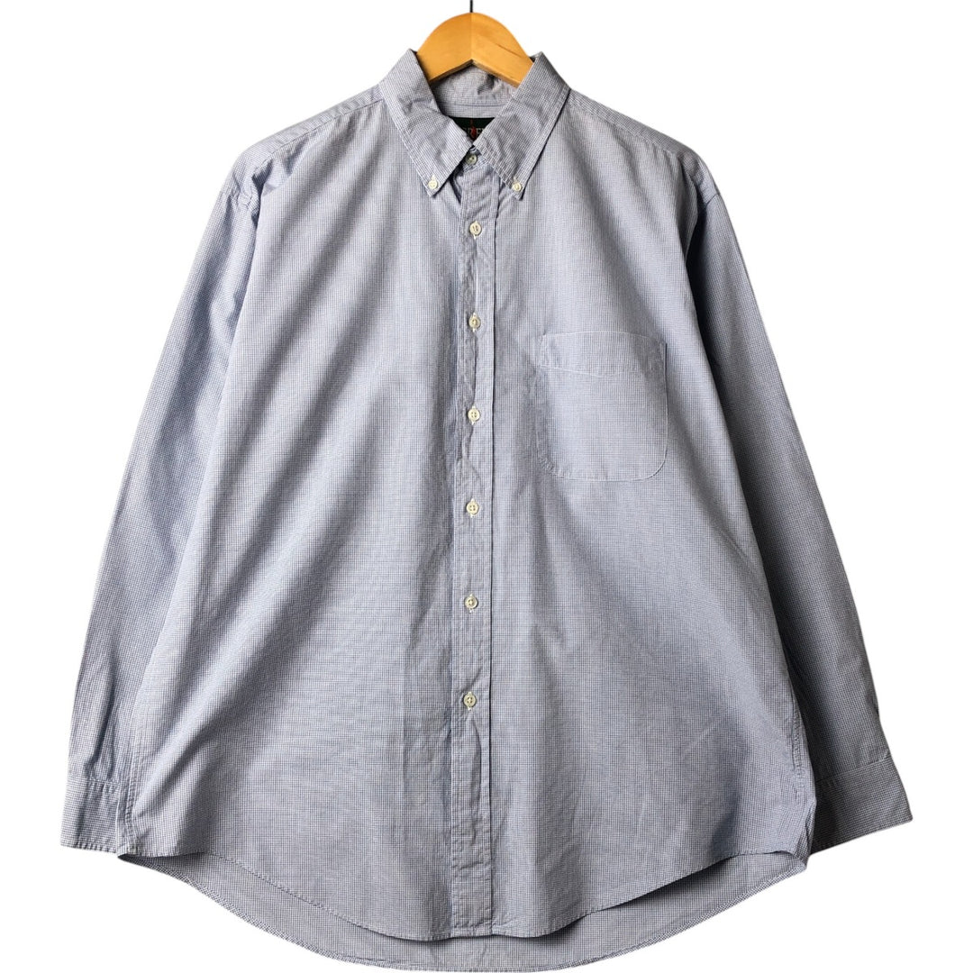 90'S J.Crew long-sleeved button-down check shirt, men's size L, vintage cotton Blue type light blue Vintage Second Hand