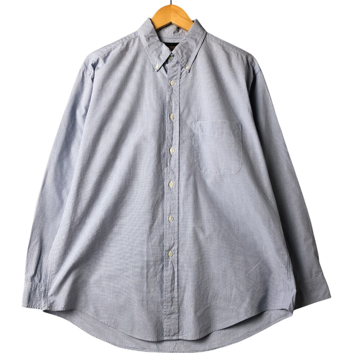 90'S J.Crew long-sleeved button-down check shirt, men's size L, vintage cotton Blue type light blue Vintage Second Hand