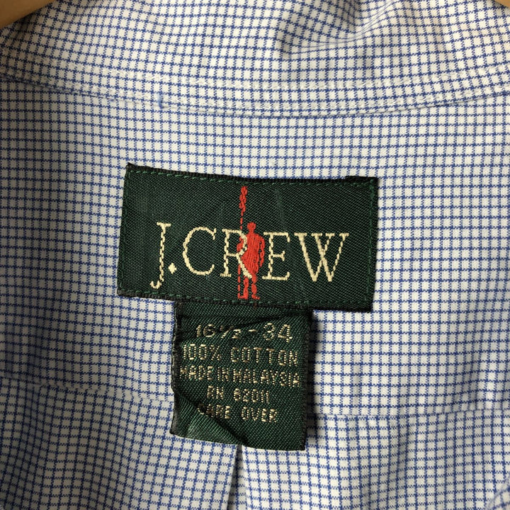 90'S J.Crew long-sleeved button-down check shirt, men's size L, vintage cotton Blue type light blue Vintage Second Hand
