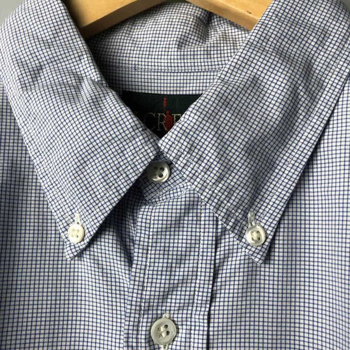 90'S J.Crew long-sleeved button-down check shirt, men's size L, vintage cotton Blue type light blue Vintage Second Hand