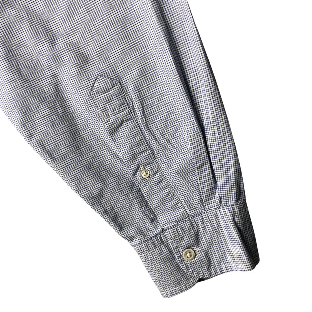 90'S J.Crew long-sleeved button-down check shirt, men's size L, vintage cotton Blue type light blue Vintage Second Hand
