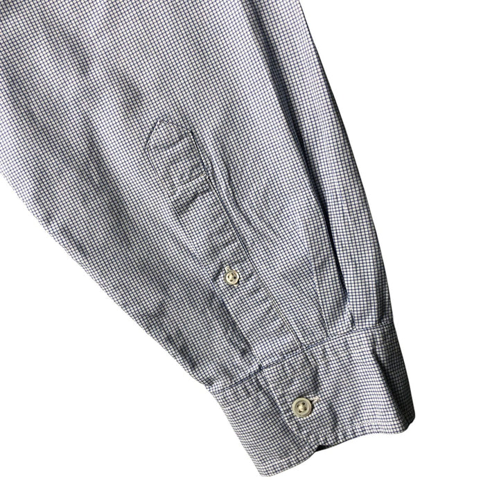 90'S J.Crew long-sleeved button-down check shirt, men's size L, vintage cotton Blue type light blue Vintage Second Hand