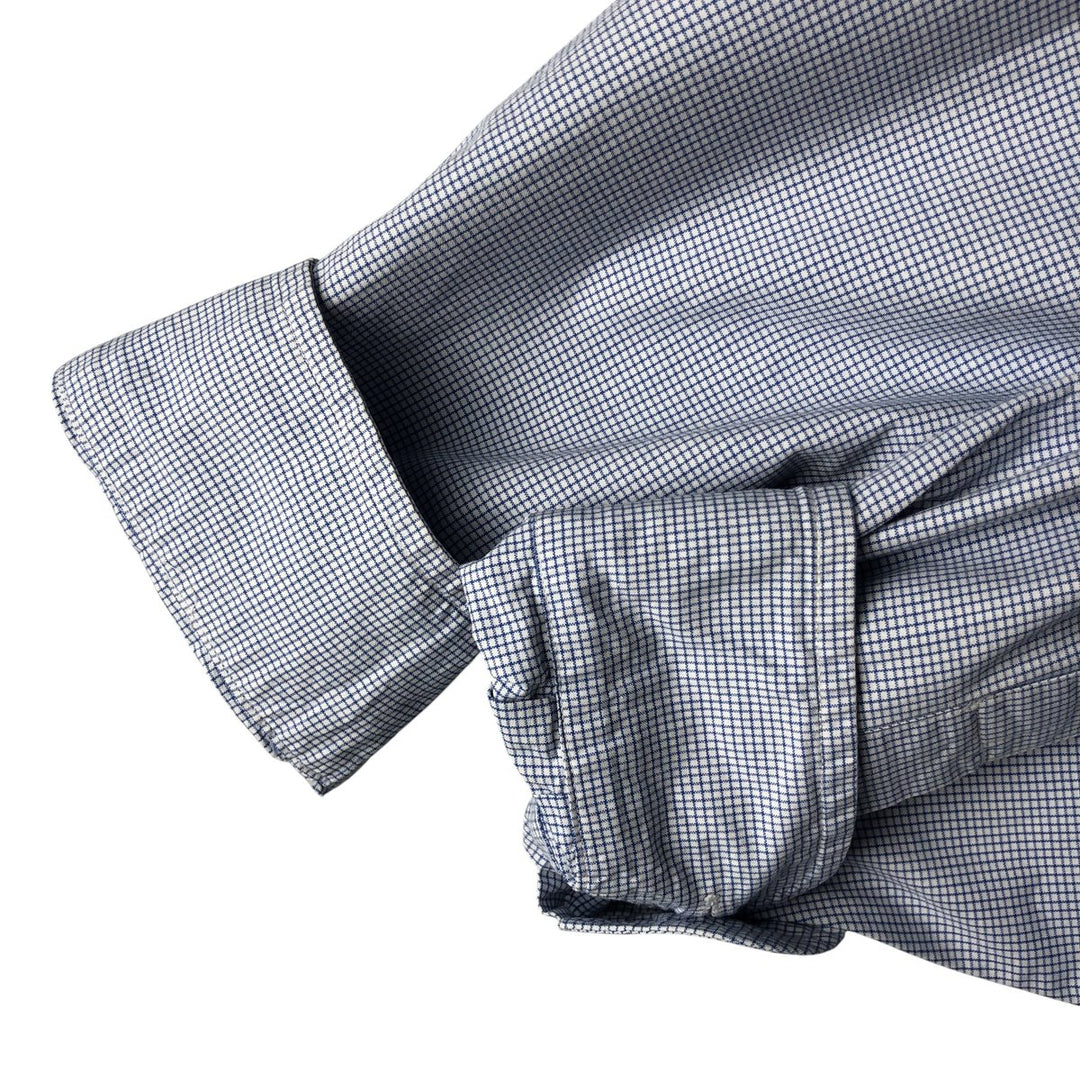 90'S J.Crew long-sleeved button-down check shirt, men's size L, vintage cotton Blue type light blue Vintage Second Hand