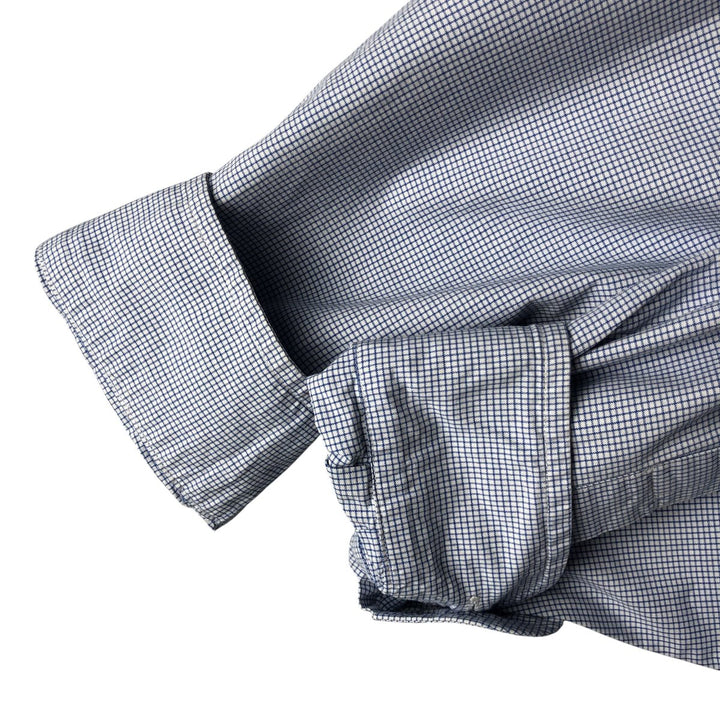 90'S J.Crew long-sleeved button-down check shirt, men's size L, vintage cotton Blue type light blue Vintage Second Hand