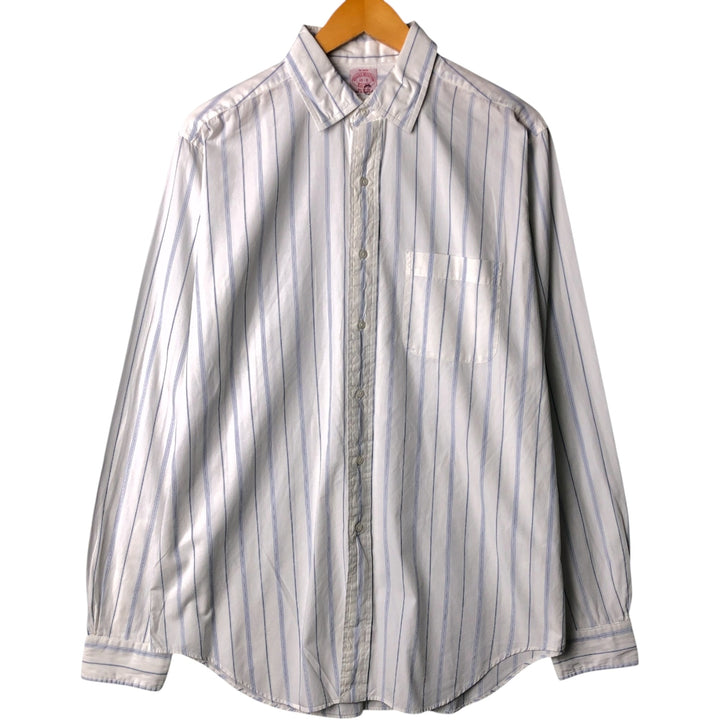 Brooks Brothers Est.1818 Stripe Pattern Long Sleeve Shirt, Men's Size L cotton blue type Vintage Second Hand
