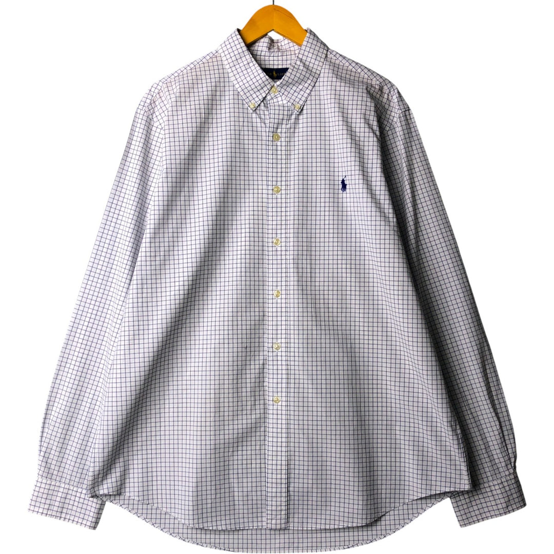 Ralph Lauren long sleeve button down check shirt, men's XL size cotton navy blue type Vintage Second Hand