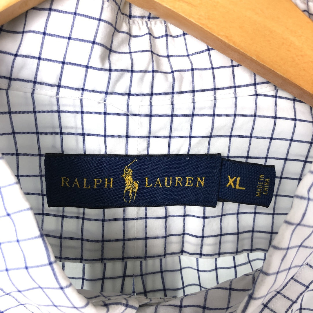 Ralph Lauren long sleeve button down check shirt, men's XL size cotton navy blue type Vintage Second Hand