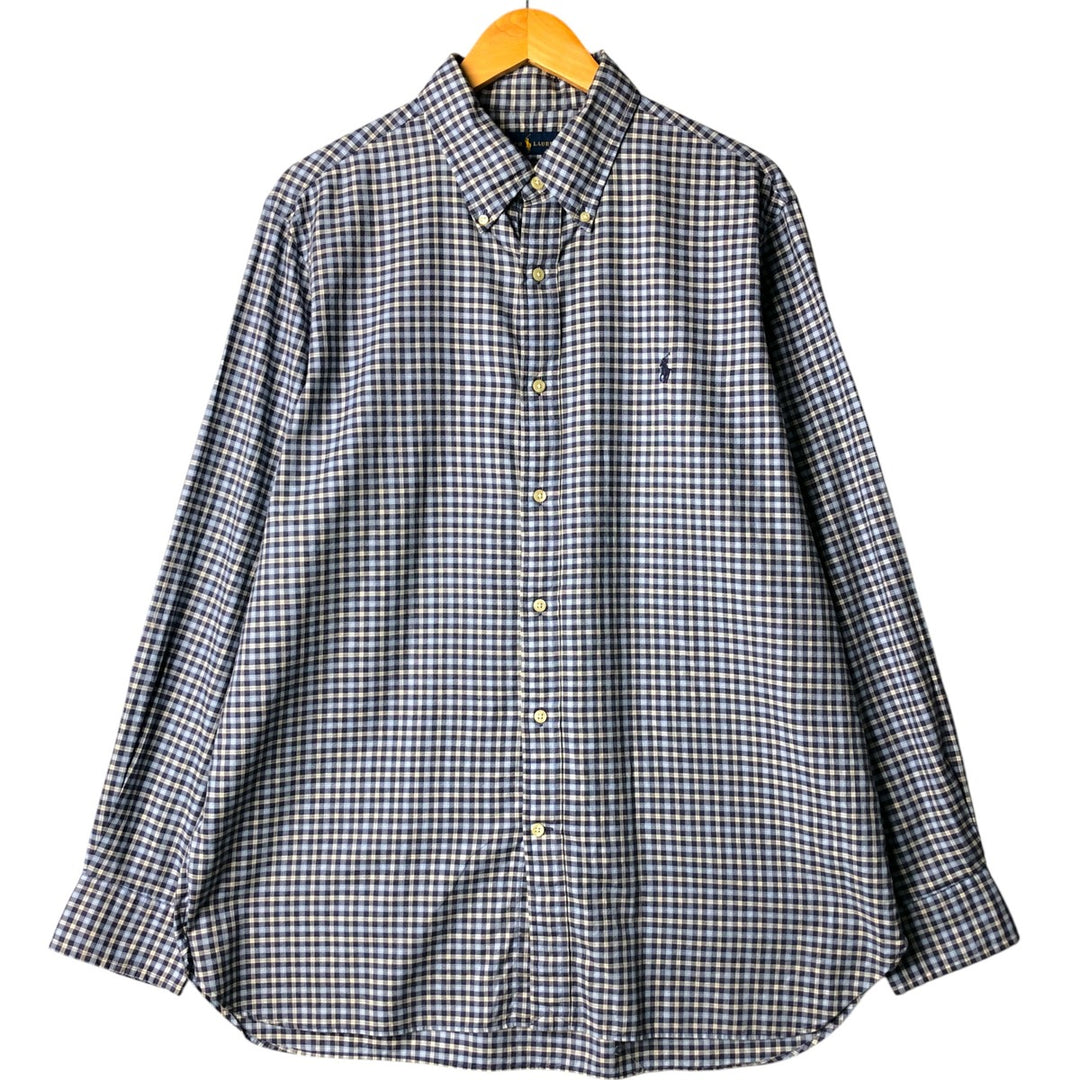Ralph Lauren Classic Fit Long Sleeve Cotton Check Shirt, Men's XL cotton Blue type light blue Vintage Second Hand
