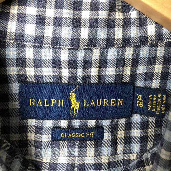 Ralph Lauren Classic Fit Long Sleeve Cotton Check Shirt, Men's XL cotton Blue type light blue Vintage Second Hand