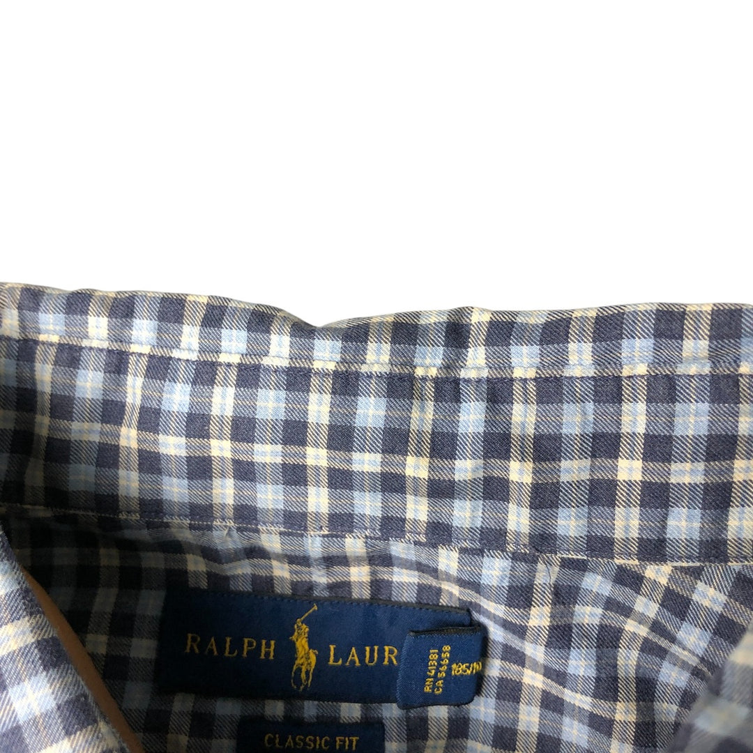 Ralph Lauren Classic Fit Long Sleeve Cotton Check Shirt, Men's XL cotton Blue type light blue Vintage Second Hand