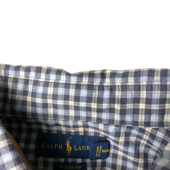 Ralph Lauren Classic Fit Long Sleeve Cotton Check Shirt, Men's XL cotton Blue type light blue Vintage Second Hand