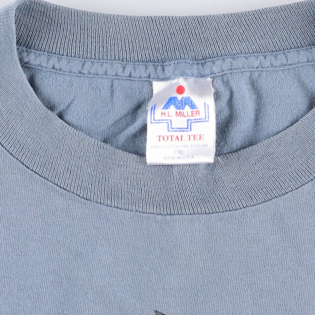 Vintage 90'S HLMILLER TOTAL TEE printed T-shirt, Made in USA, Men's XXL cotton Blue type light blue Vintage Second Hand