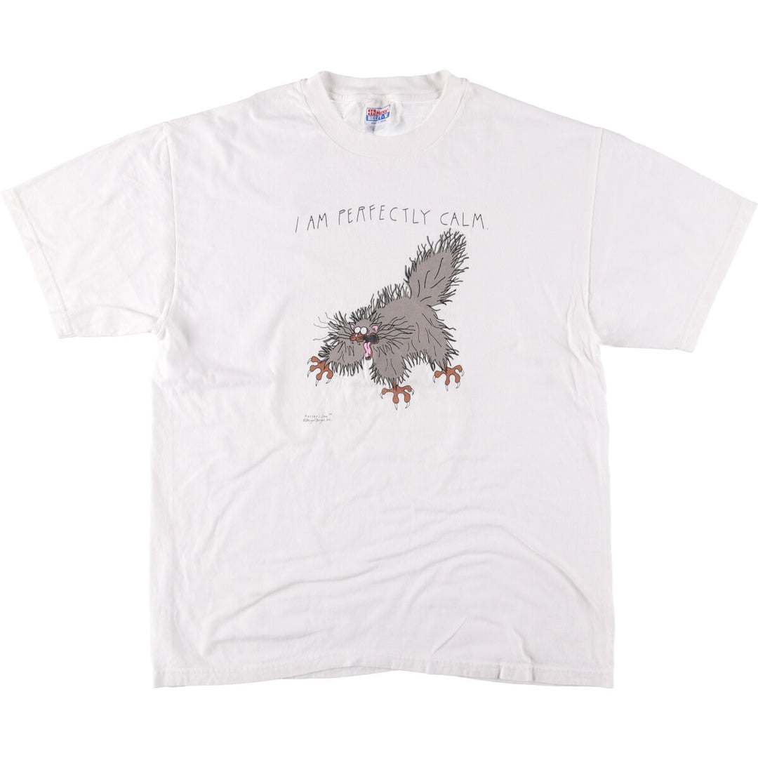 90'S Hanes BEEFY-T Printed T-shirt, Made in USA, Men's L size, Vintage cotton white type Vintage Second Hand