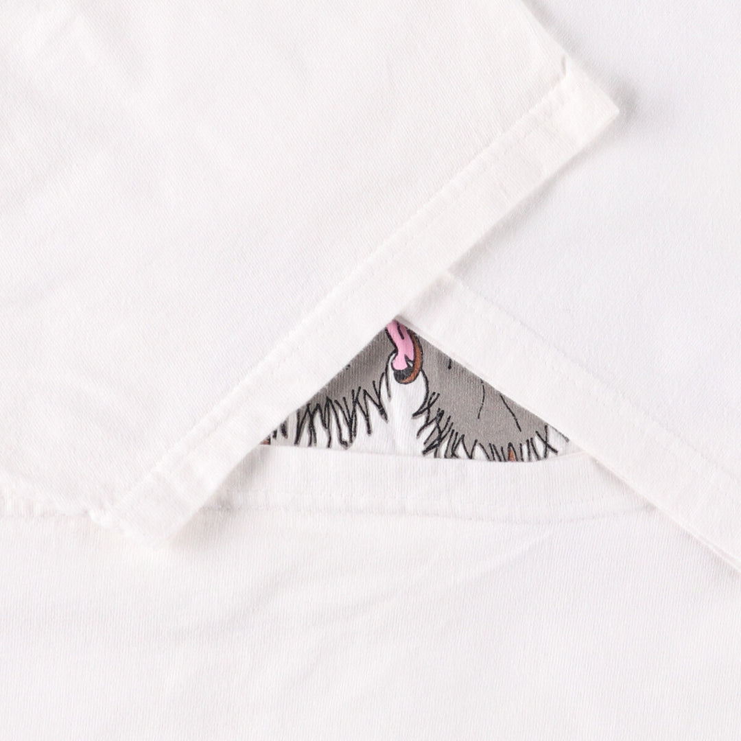 90'S Hanes BEEFY-T Printed T-shirt, Made in USA, Men's L size, Vintage cotton white type Vintage Second Hand