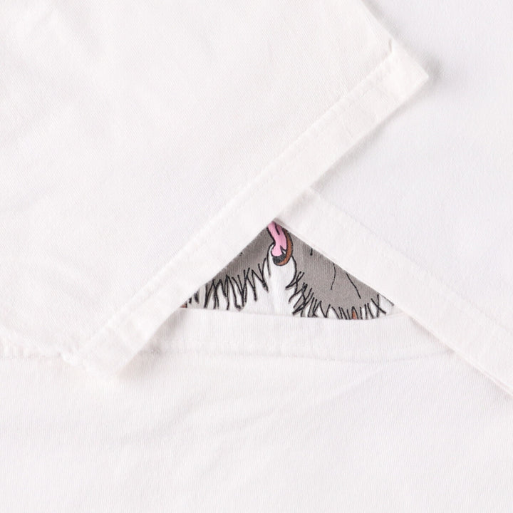 90'S Hanes BEEFY-T Printed T-shirt, Made in USA, Men's L size, Vintage cotton white type Vintage Second Hand