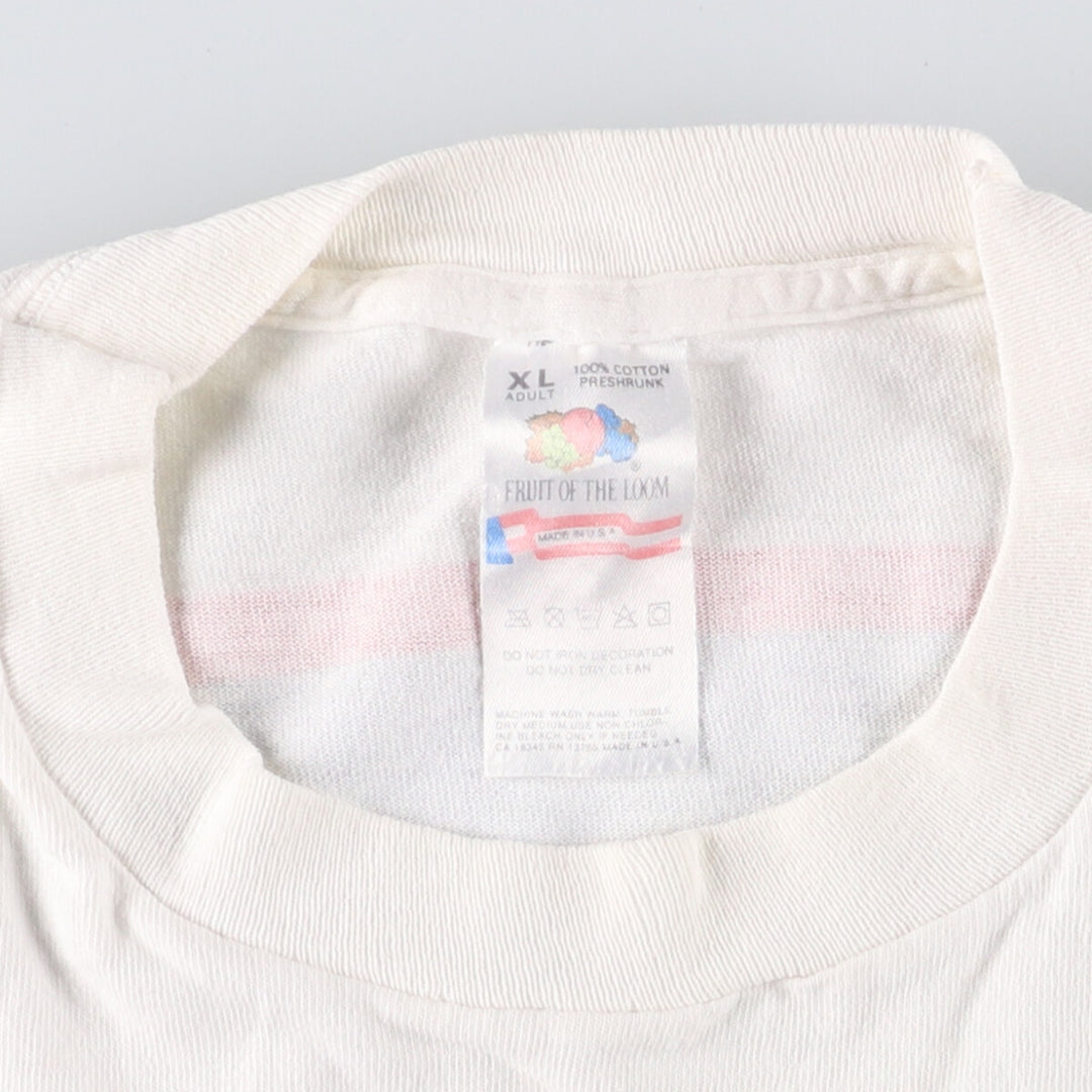 90'S Fruit of the Loom print T-shirt, Made in USA, Men's XL cotton pale white type Vintage Second Hand