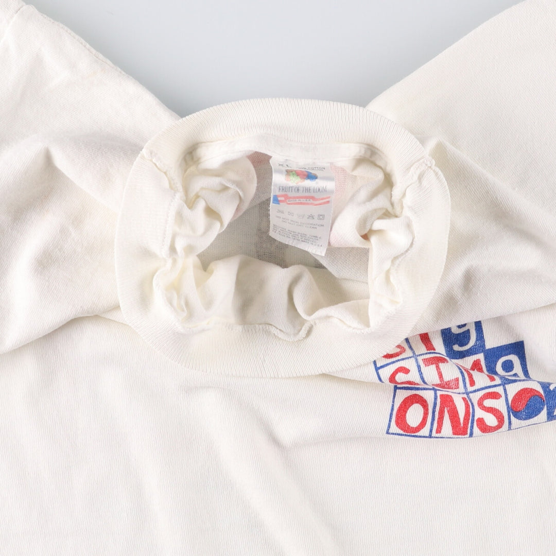 90'S Fruit of the Loom print T-shirt, Made in USA, Men's XL cotton pale white type Vintage Second Hand