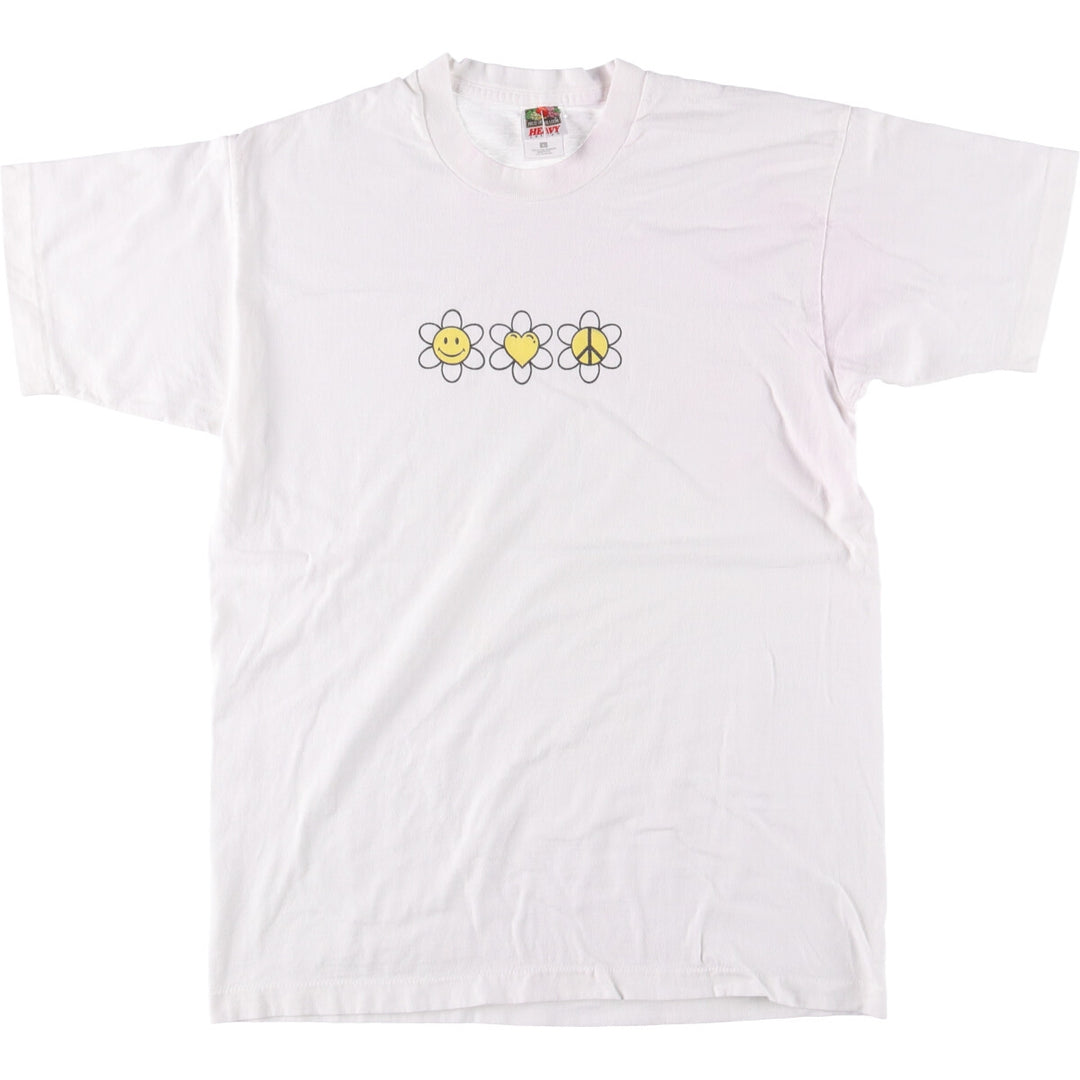 90'S Fruit of the Loom Heavy Cotton Printed T-Shirt Made in USA Men's Size L Vintage cotton white type Vintage Second Hand