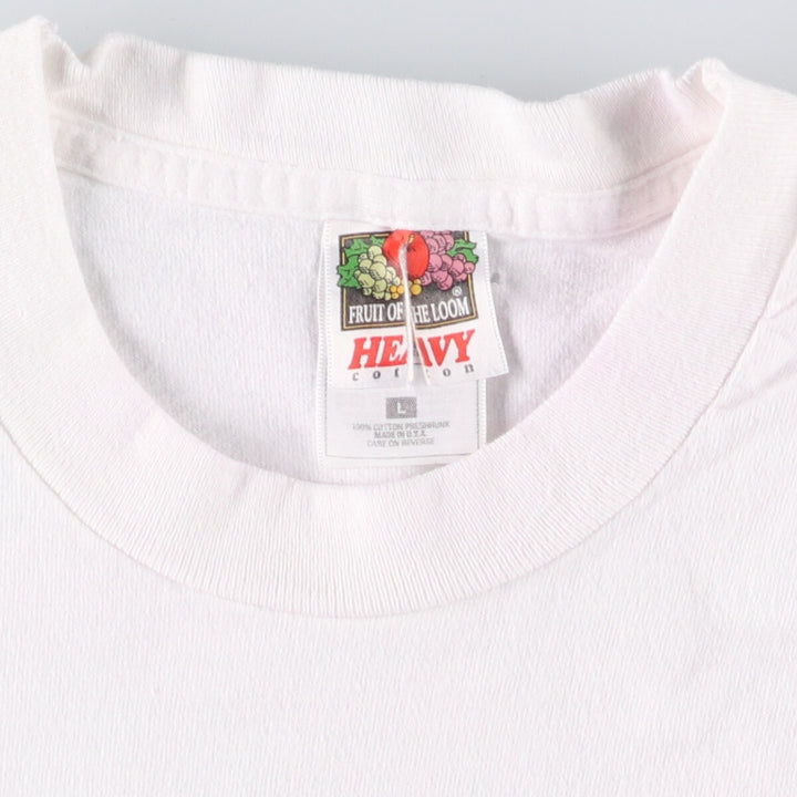 90'S Fruit of the Loom Heavy Cotton Printed T-Shirt Made in USA Men's Size L Vintage cotton white type Vintage Second Hand
