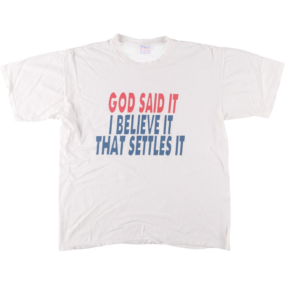 90'S All Sports ALL SPORT Message Print T-Shirt, Men's XL, Vintage cotton white type Vintage Second Hand