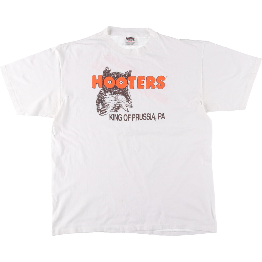 90'S ONEITA HOOTERS Advertising T-shirt, Men's XL size, Vintage cotton white type Vintage Second Hand